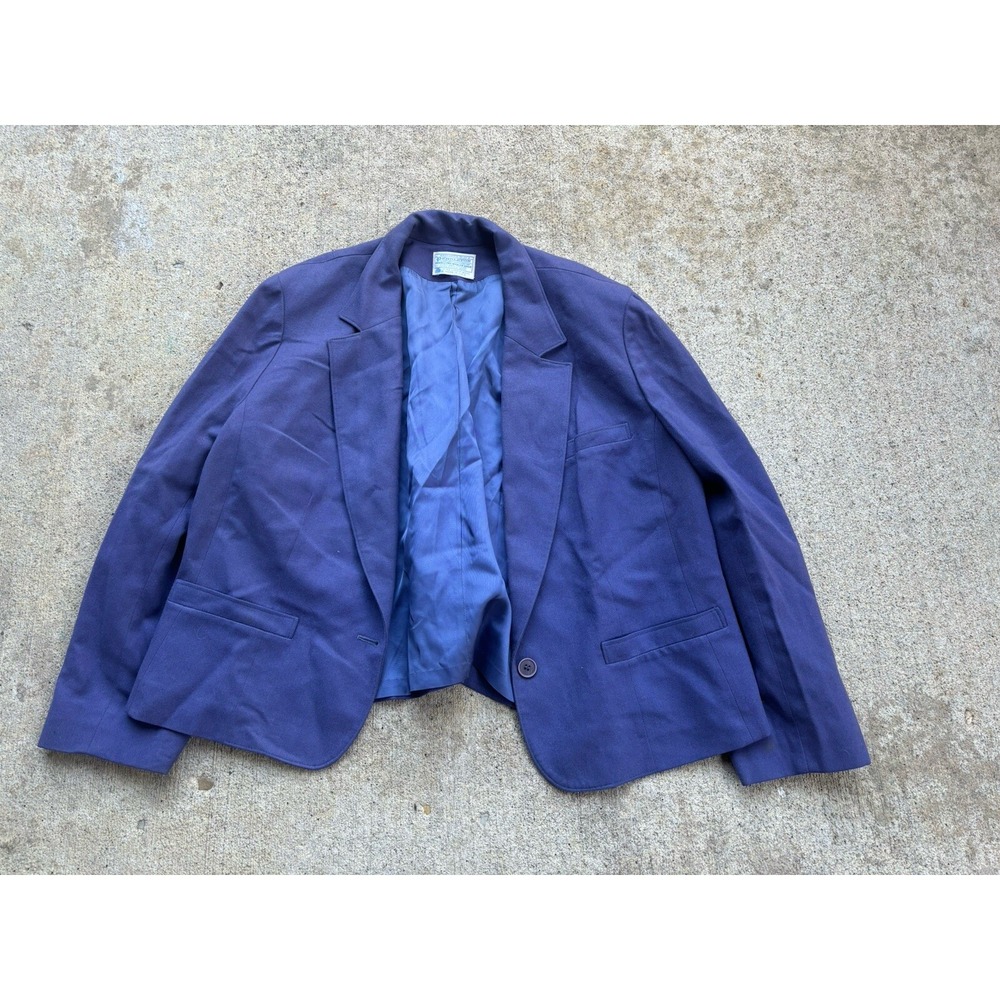 Vintage Pendleton Blazer Womens 42 Blue One Button Coat Wool USA Made Formal